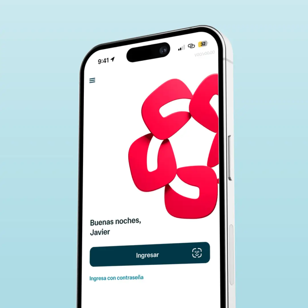 Pantalla de acceso de la app Banamex con autenticación biométrica y contraseña para ingresar de forma segura a productos y servicios financieros.