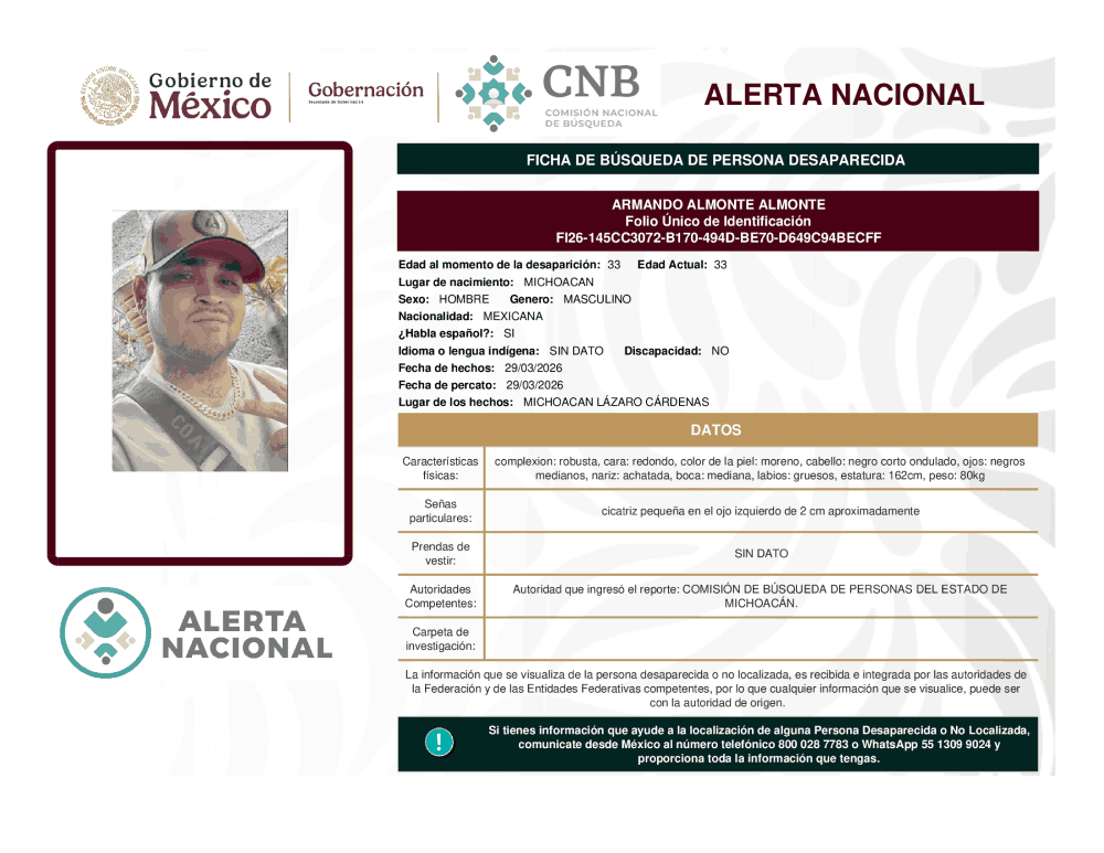 Persona desaparecida Armando Almonte Almonte