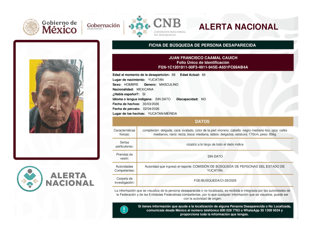 Persona desaparecida Juan Franciscos Caamal Cauich