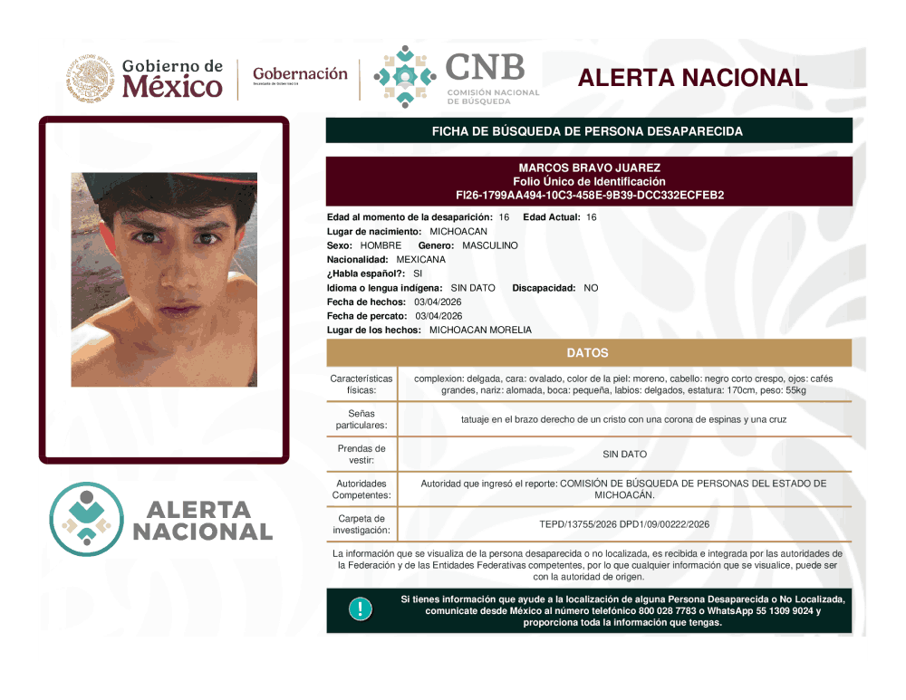 Persona desaparecida Marcos Bravo Juarez