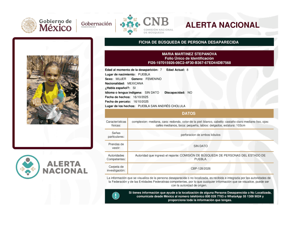 Persona desaparecida Maria Martinez Stepanova 