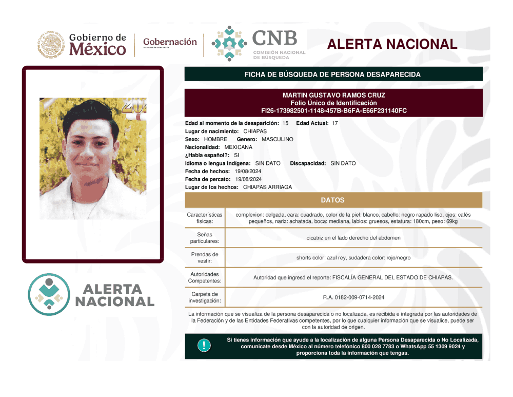 Persona desaparecida Martin Gustavo Ramos Cruz