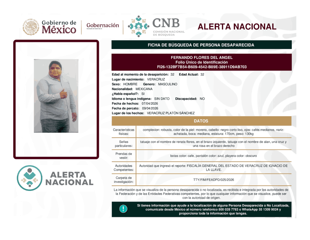 Persona desaparecida Fernando Flores Del Angel 