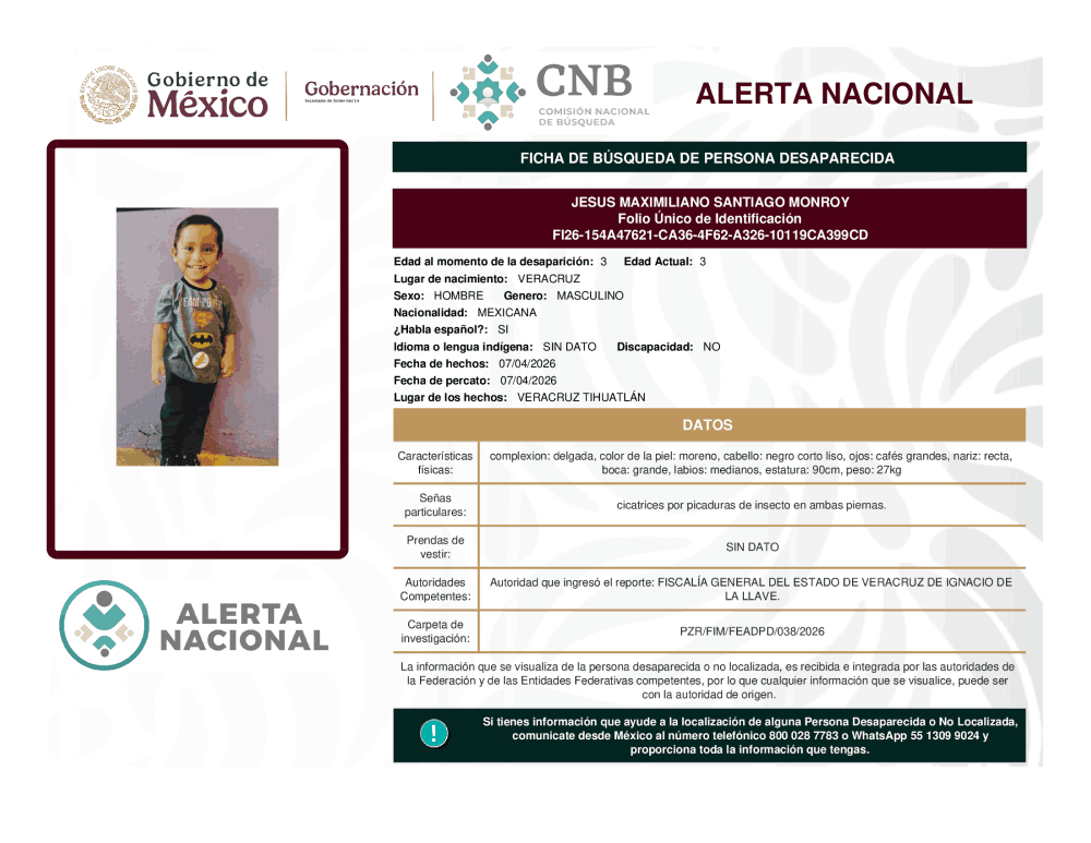 Persona desaparecida Jesus Maximiliano Santiago Monroy