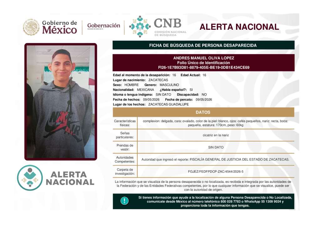 Persona desaparecida Andres Manuel Oliva Lopez