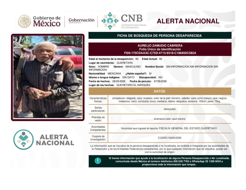 Persona desaparecida Aurelio Zamudio Cabrera
