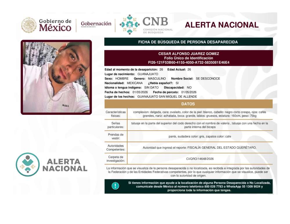 Persona desaparecida Cesar Alfonso Juarez Gomez