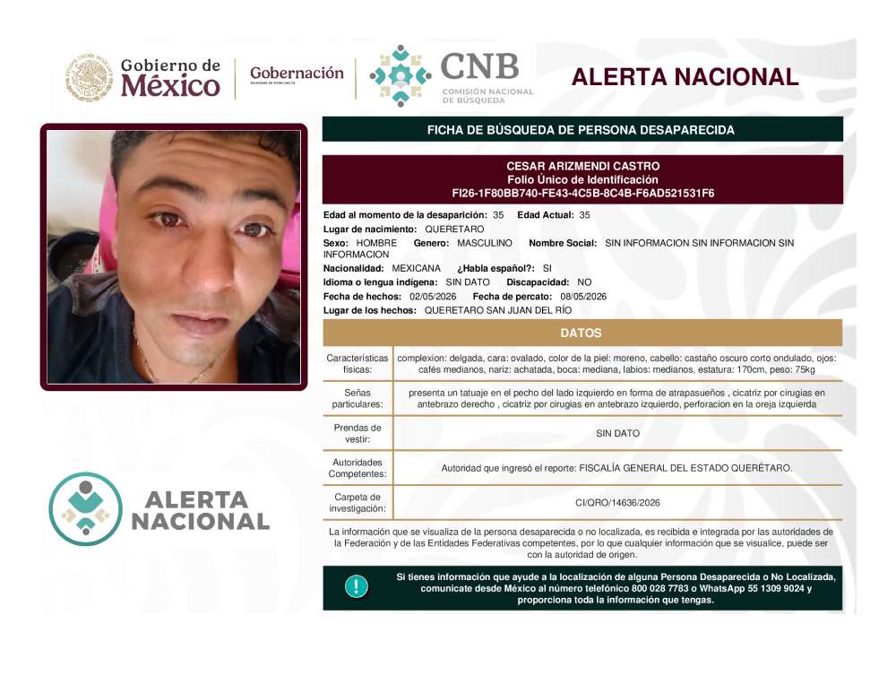 Persona desaparecida Cesar Arizmendi Castro