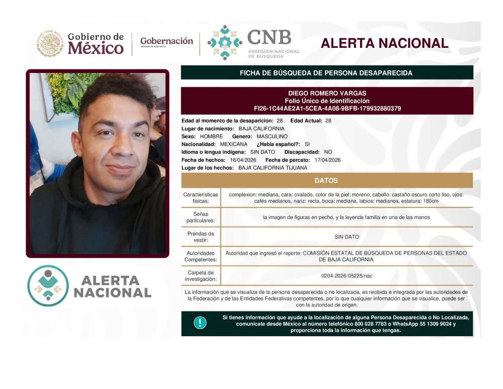 Persona desaparecida Diego Romero Vargas
