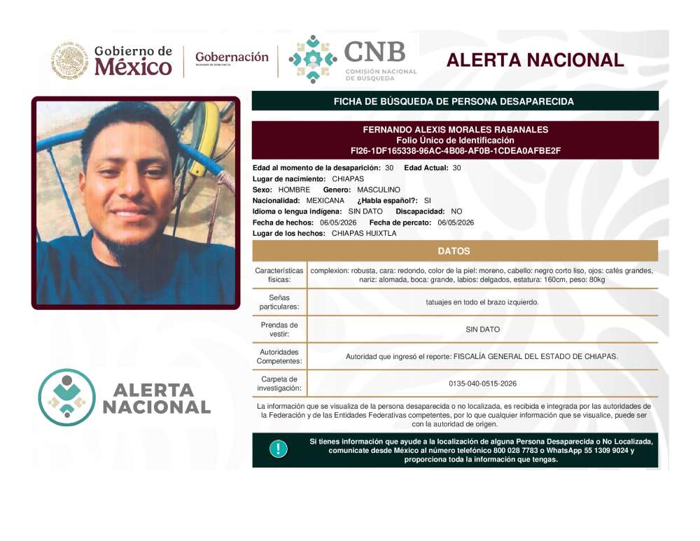 Persona desaparecida Fernando Alexis Morales Rabanales