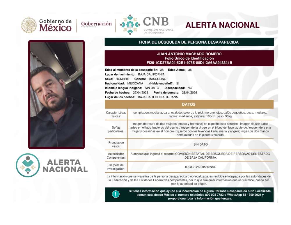 Persona desaparecida Juan Antonio Machado Romero