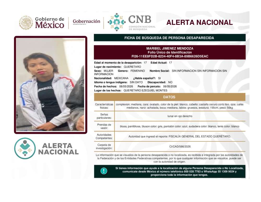 Persona desaparecida Maribel Jimenez Mendoza