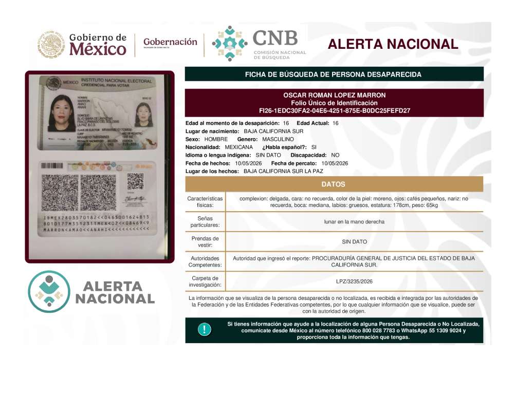 Persona desaparecida Oscar Roman Lopez Marron