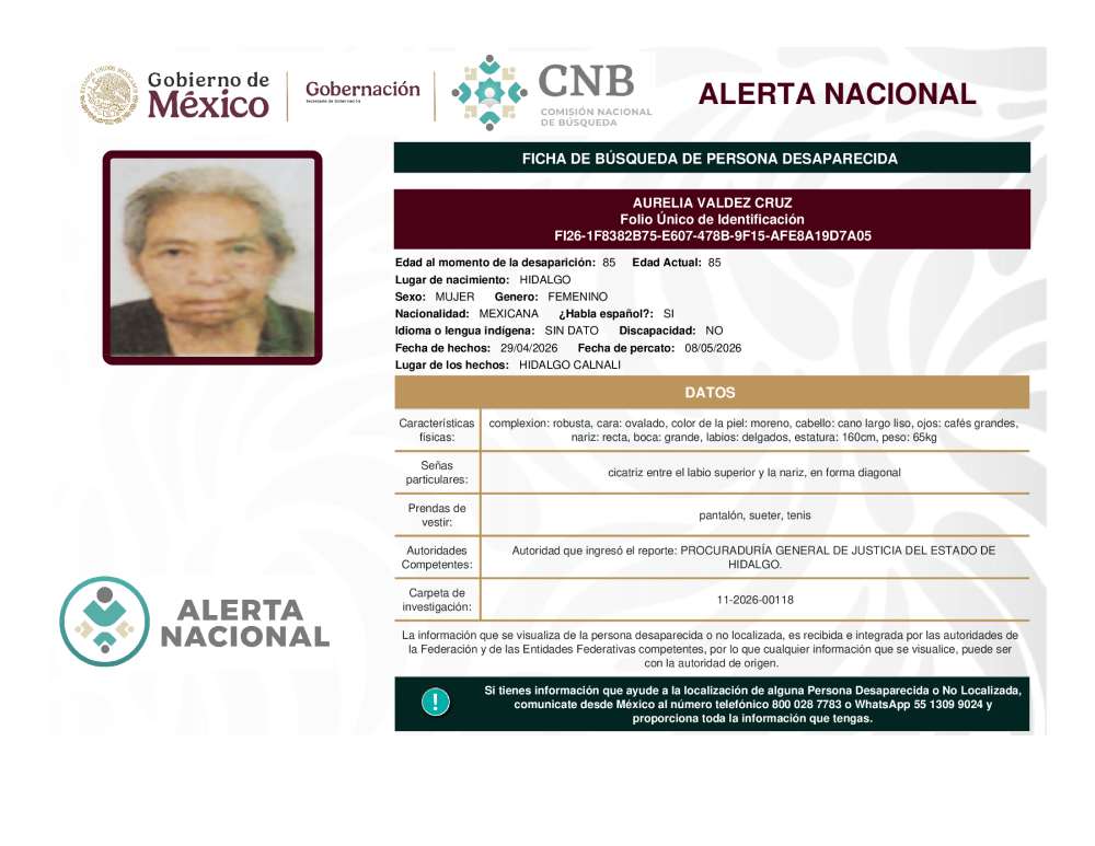 Persona desaparecida Aurelia Valdez Cruz