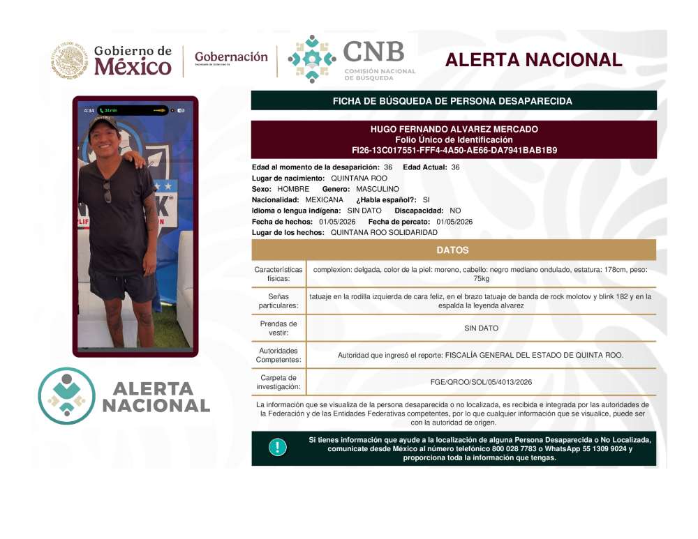 Persona desaparecida Hugo Fernando Alvarez Mercado