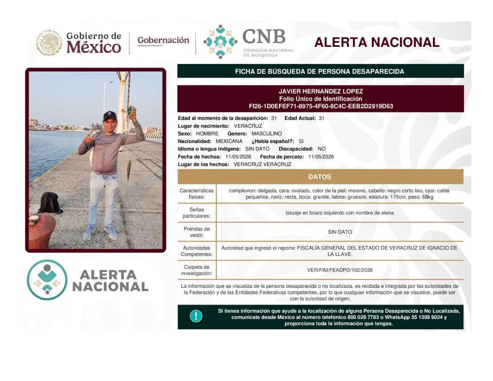 Persona desaparecida Javier Hernandez Lopez