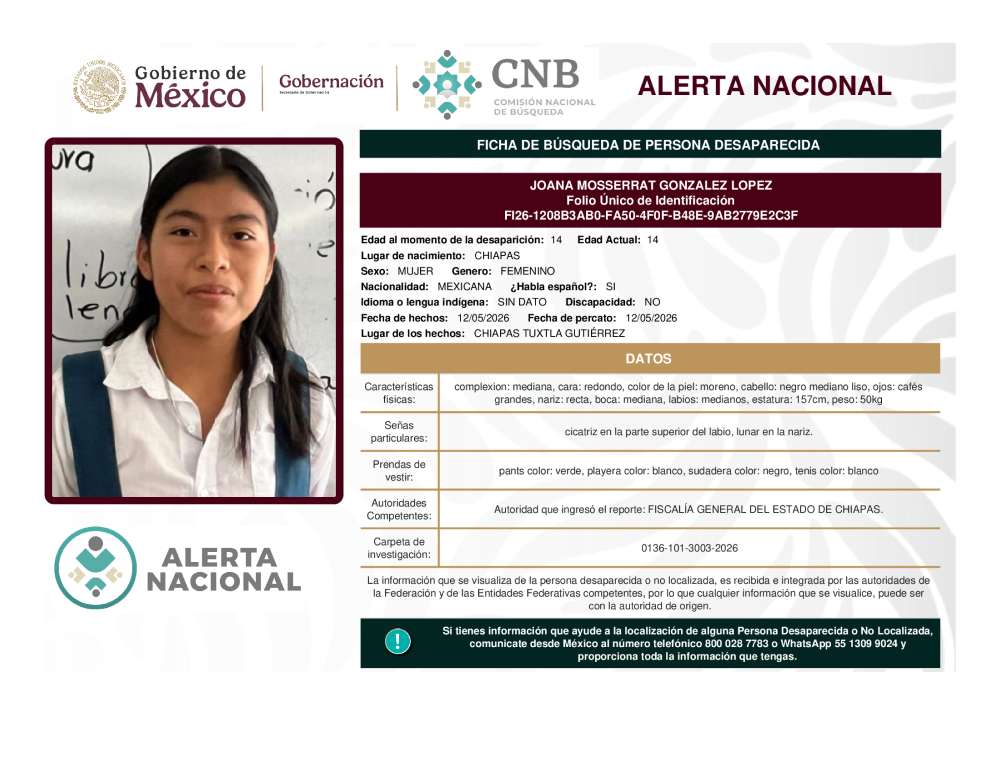 Persona desaparecida Joana Mosserrat Gonzalez Lopez