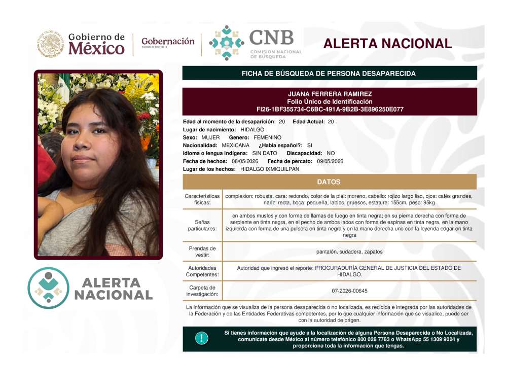 Persona desaparecida Juana Ferrera Ramirez