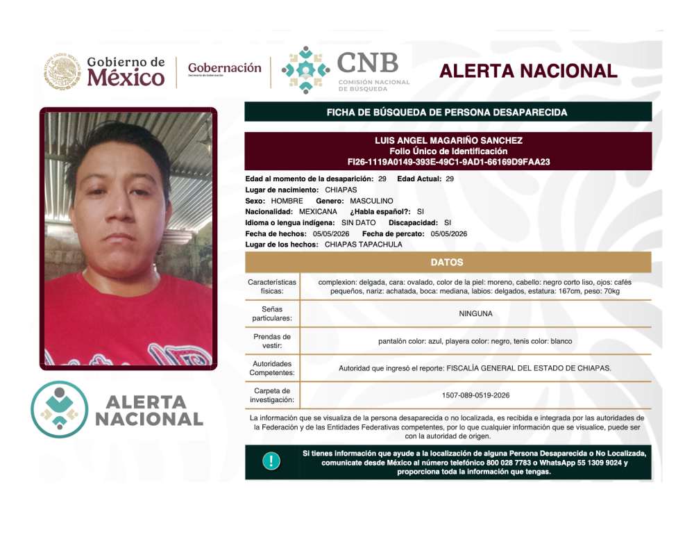 Persona desaparecida Luis Angel Magariño Sanchez