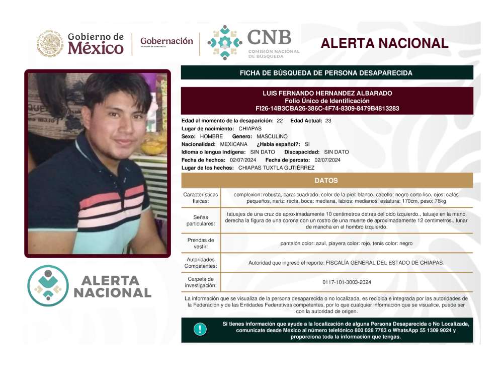 Persona desaparecida Luis Fernando Hernandez Albarado