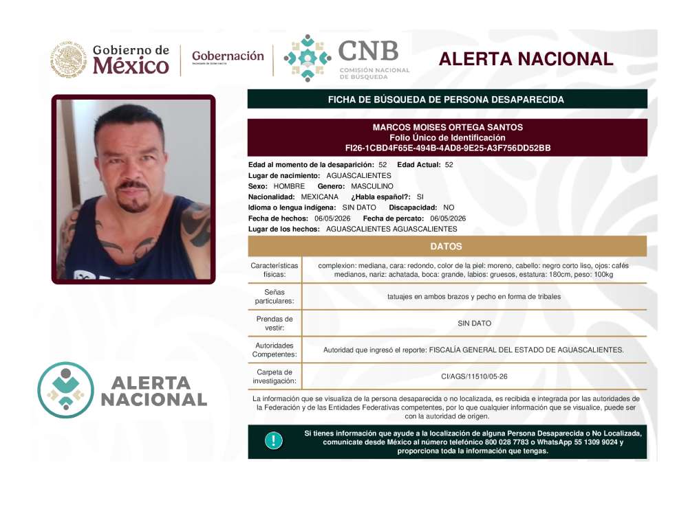 Persona desaparecida Marcos Moises Ortega Santos