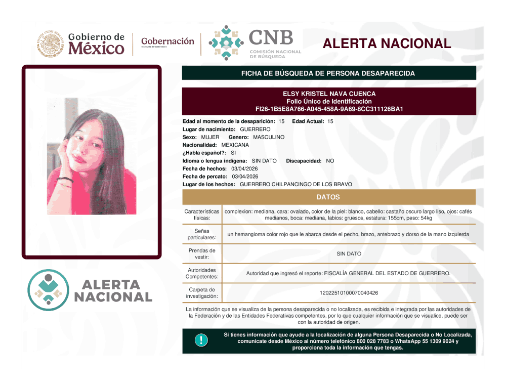 Persona desaparecida Elsy Kristel Nava Cuenca