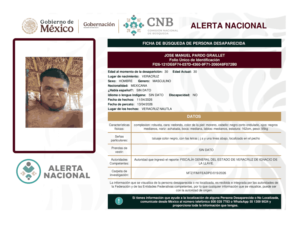 Persona desaparecida José Manuel Pardo Graillet