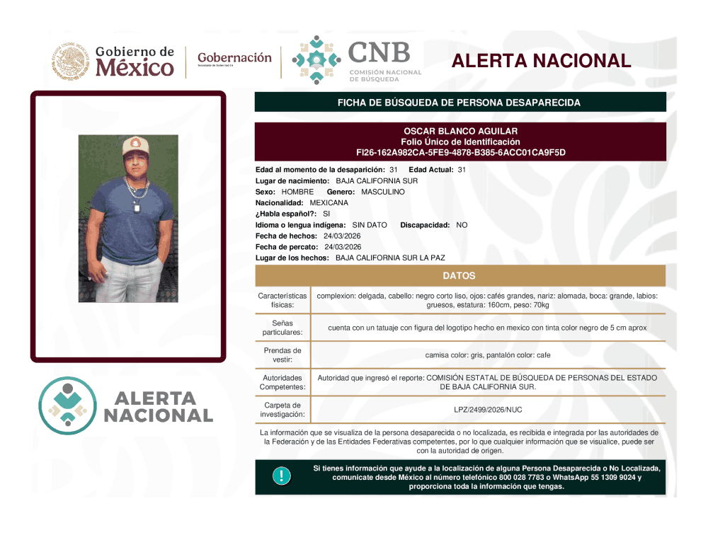 Persona desaparecida Oscar Blanco Aguilar