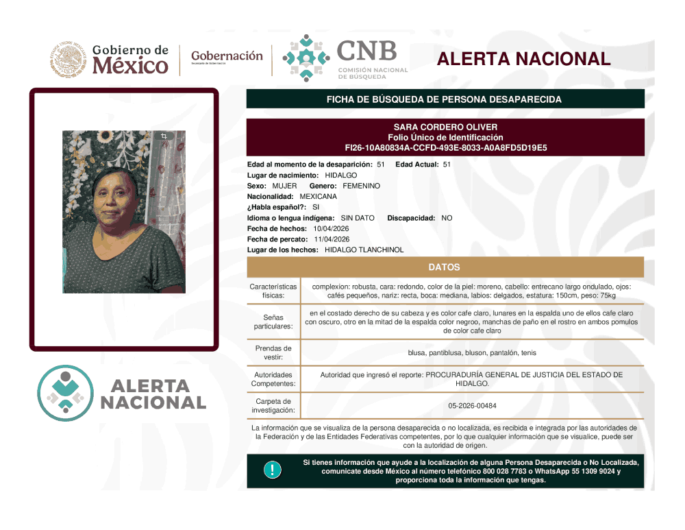 Persona desaparecida Sara Cordero Oliver