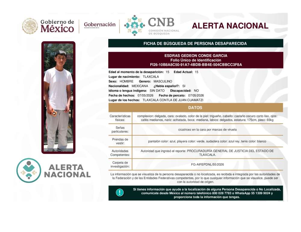Persona desaparecida Esdras Gedeon Conde Garcia