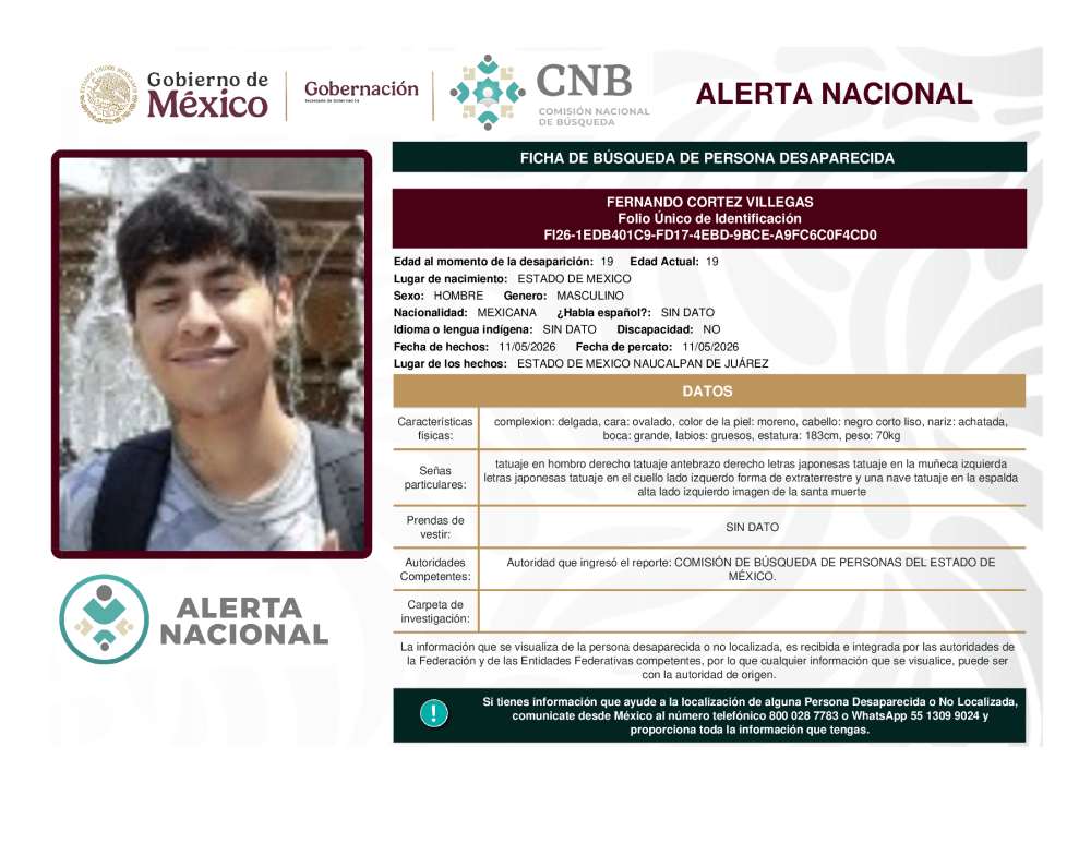 Persona desaparecida Fernando Cortez Villegas