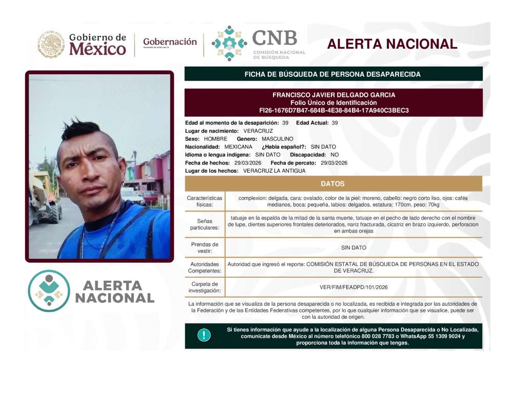 Persona desaparecida Francisco Javier Delgado Garcia