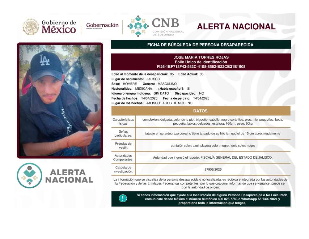 Persona desaparecida Jose Maria Torres Rojas