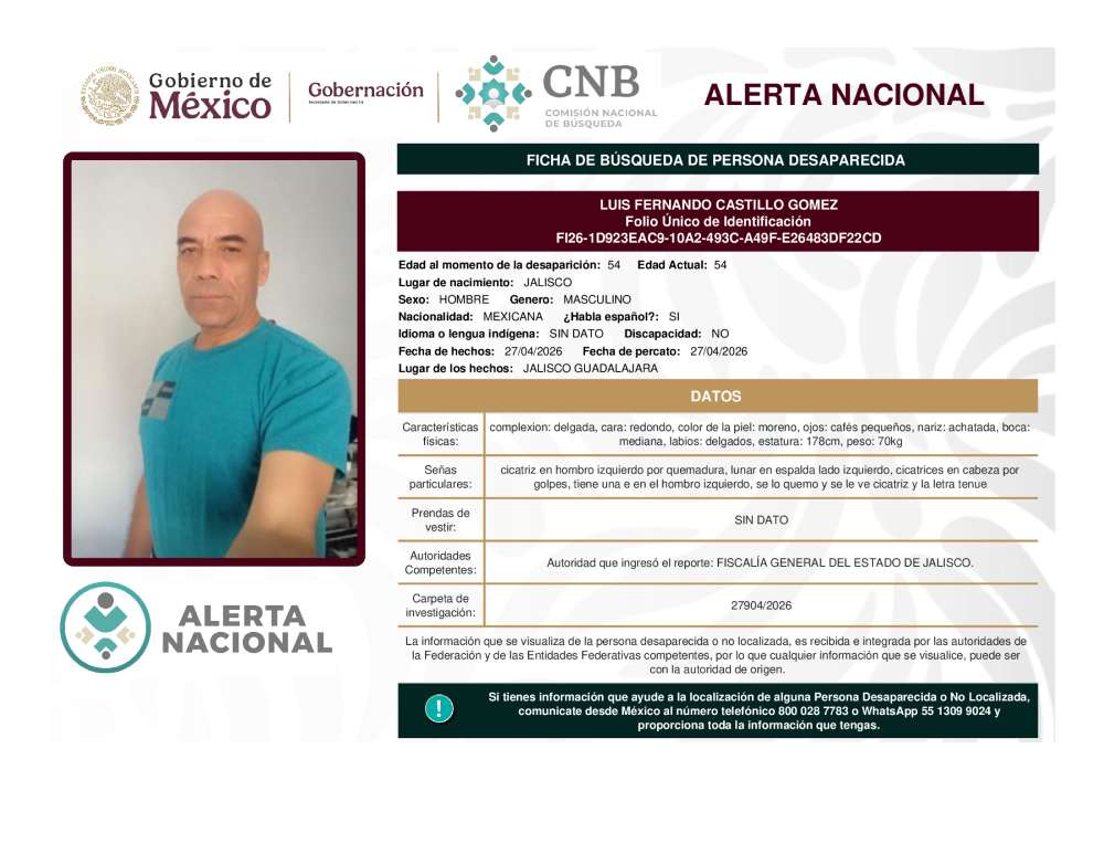 Persona desaparecida Luis Fernando Castillo Gomez