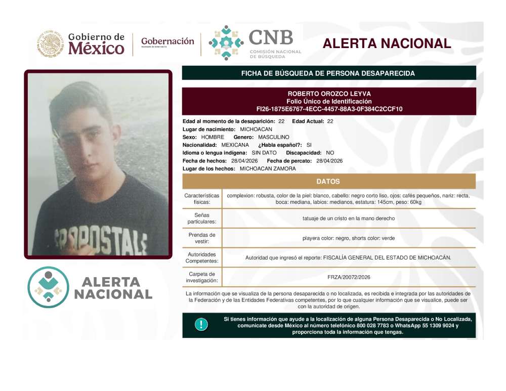 Persona desaparecida Roberto Orozco Leyva