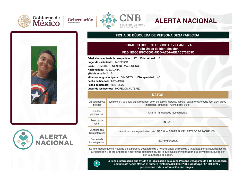 Persona desaparecida Eduardo Roberto Escobar Villanueva