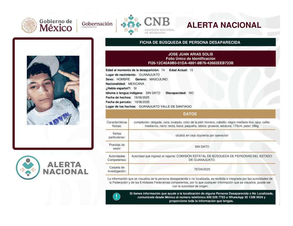 Persona desaparecida José Juan Arias Solis