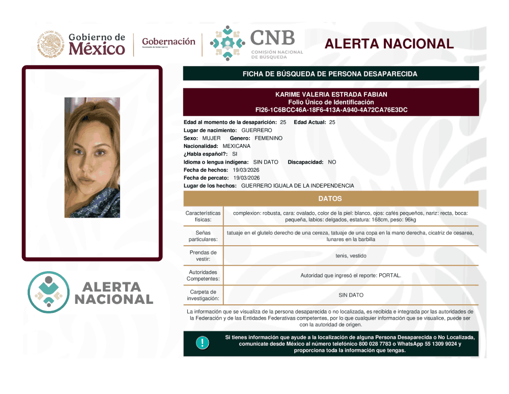 Persona desaparecida Karime Valeria Estrada Fabian