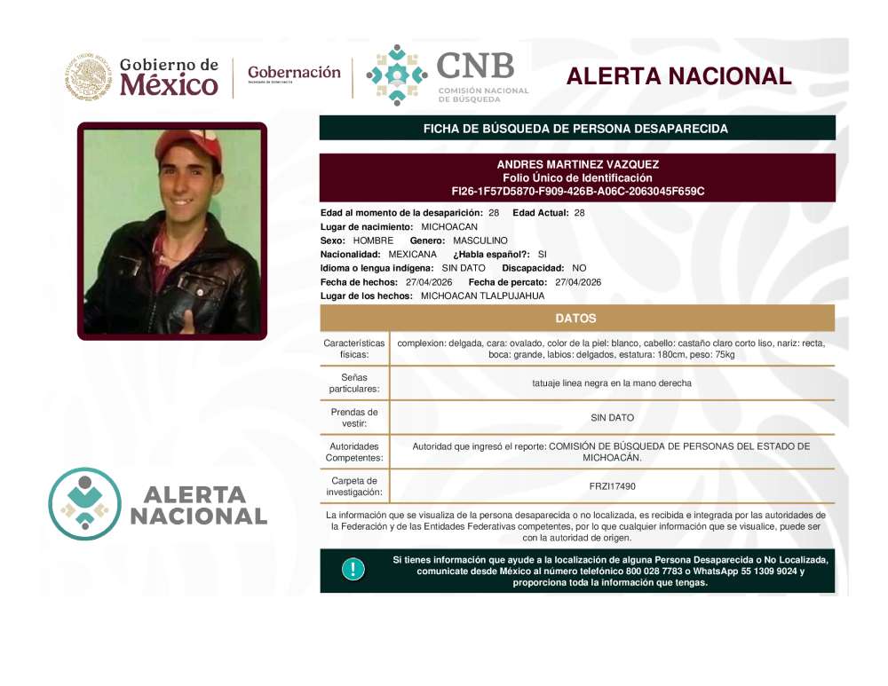 Persona desaparecida Andres Martinez Vazquez
