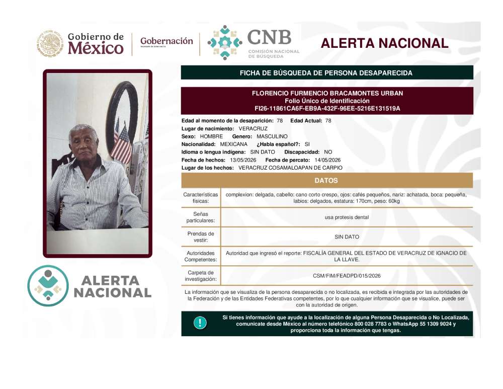 Persona desaparecida Florencio Furmencio Bracamontes Urban