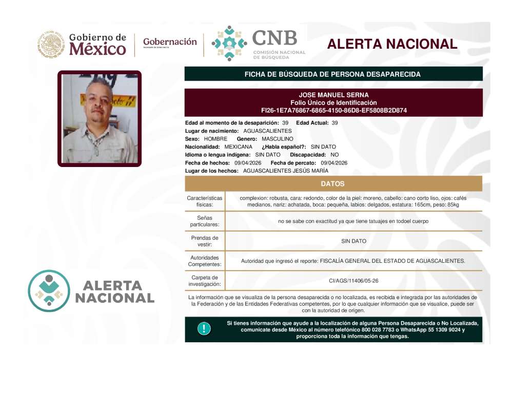 Persona desaparecida Jose Manuel Serna