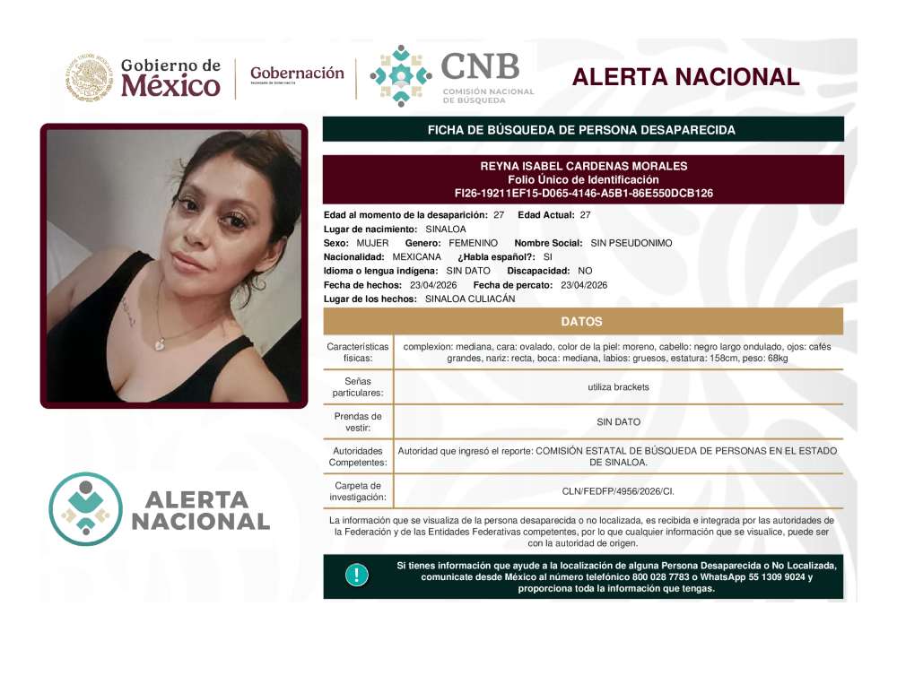 Persona desaparecida Reyna Isabel Cardenas Morales