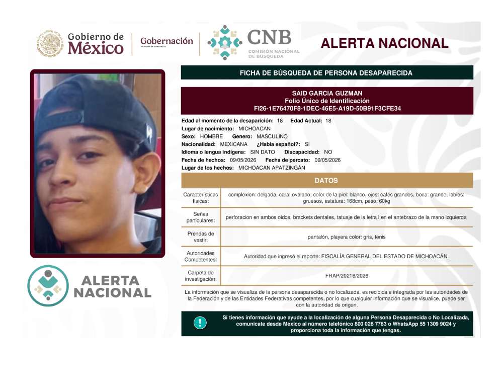 Persona desaparecida Said Garcia Guzman