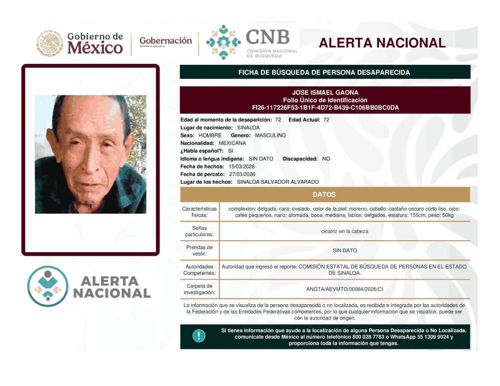 Persona desaparecida Jose Ismael Gaona