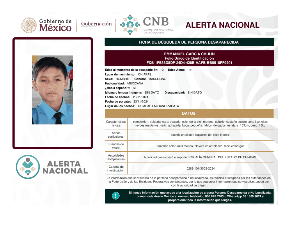 Persona desaparecida Emmanuel García Chulin