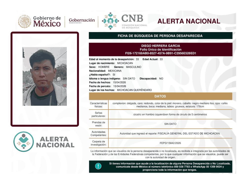 Persona desaparecida Diego Herrera García
