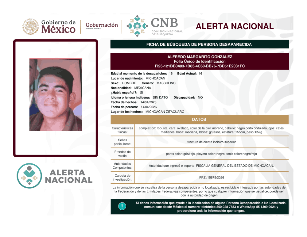 Persona desaparecida Alfredo Margarito González