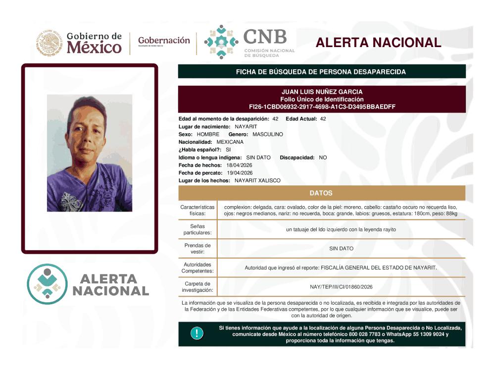 Persona desaparecida Juan Luis Nuñez García