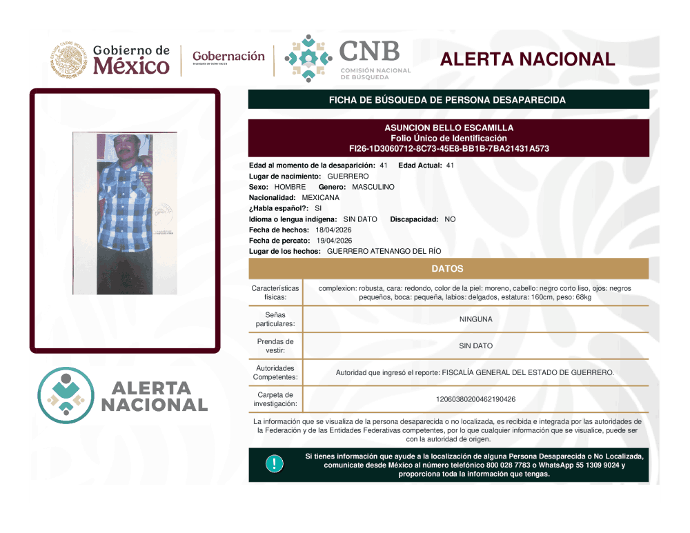Persona desaparecida Asunción Bello Escamilla