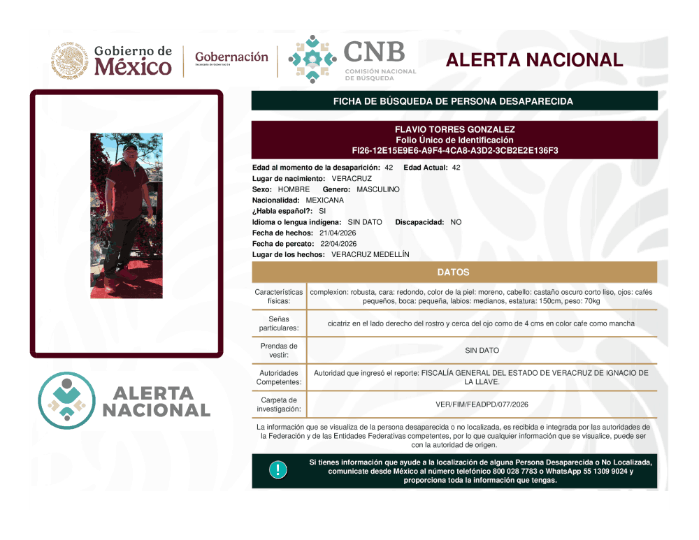 Persona desaparecida Flavio Torres González